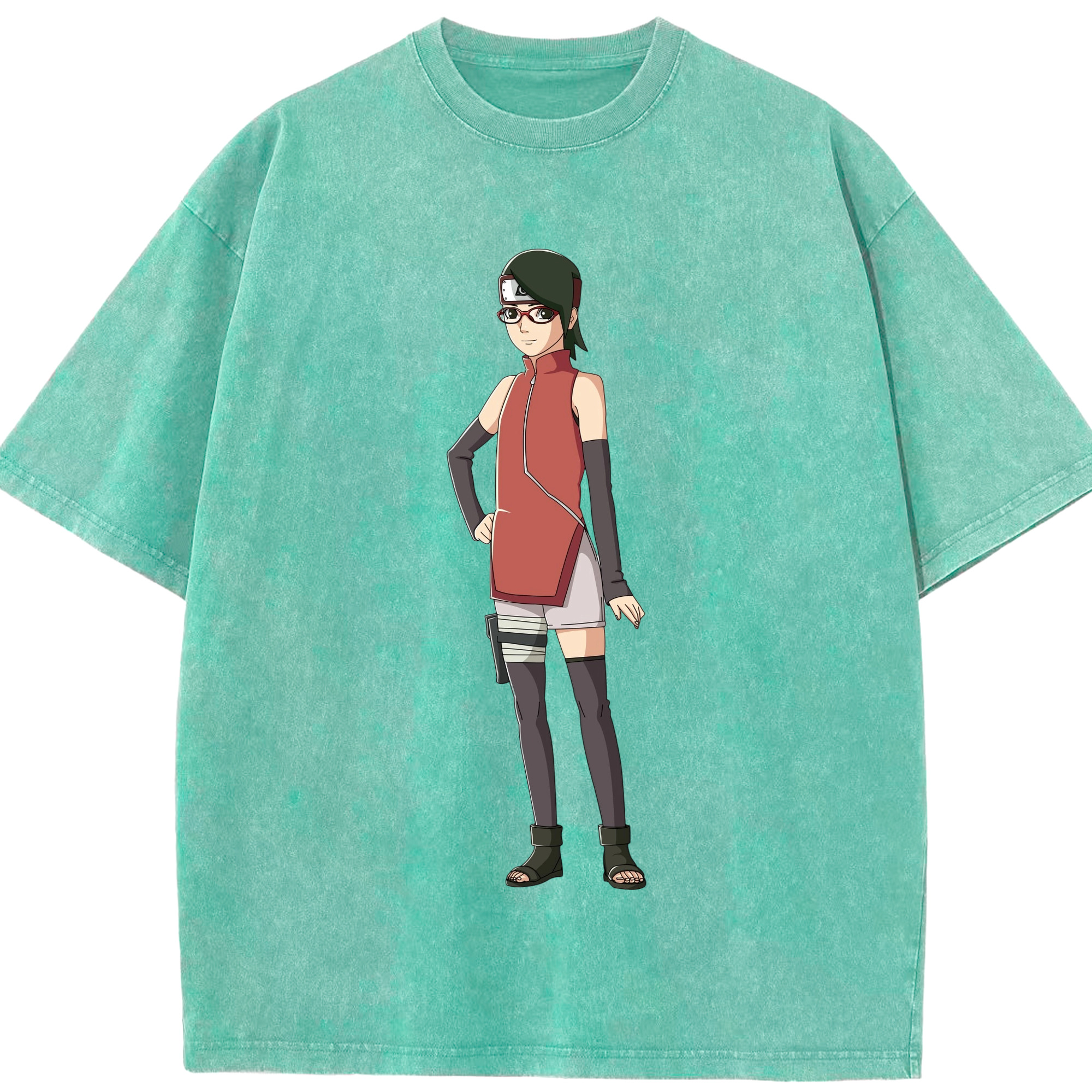 （画像用） NARUTO -ナルト- うちは サラダ Uchiha Sarada 綿100% ヴィンテージ風 半袖Tシャツ（フロントプリント）